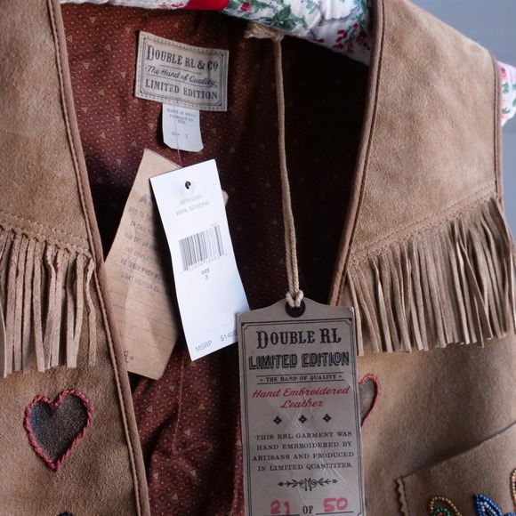 NWT RRL & Co Limited edition 21 of 50 hand embroidered beaded suede vest - Picture 7 of 16